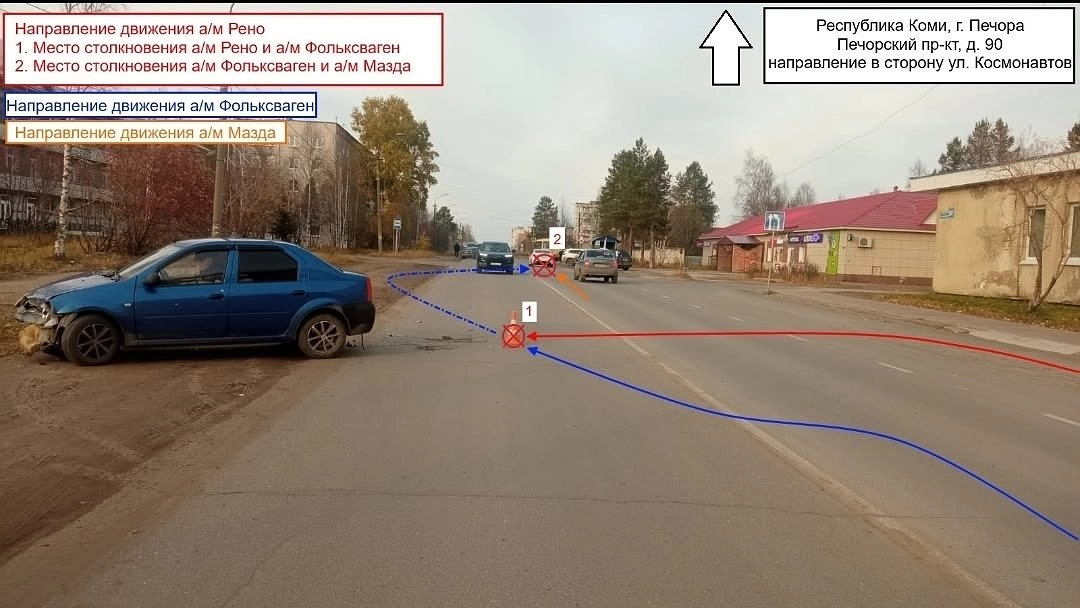 В Коми неосторожный разворот спровоцировал цепное ДТП с пострадавшим