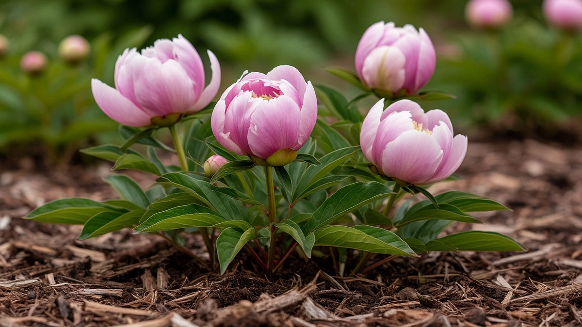 Главная картинка новости: При появлении ростков пионам — обязательно: 10 л под корень — и шары цветов размером с кулак