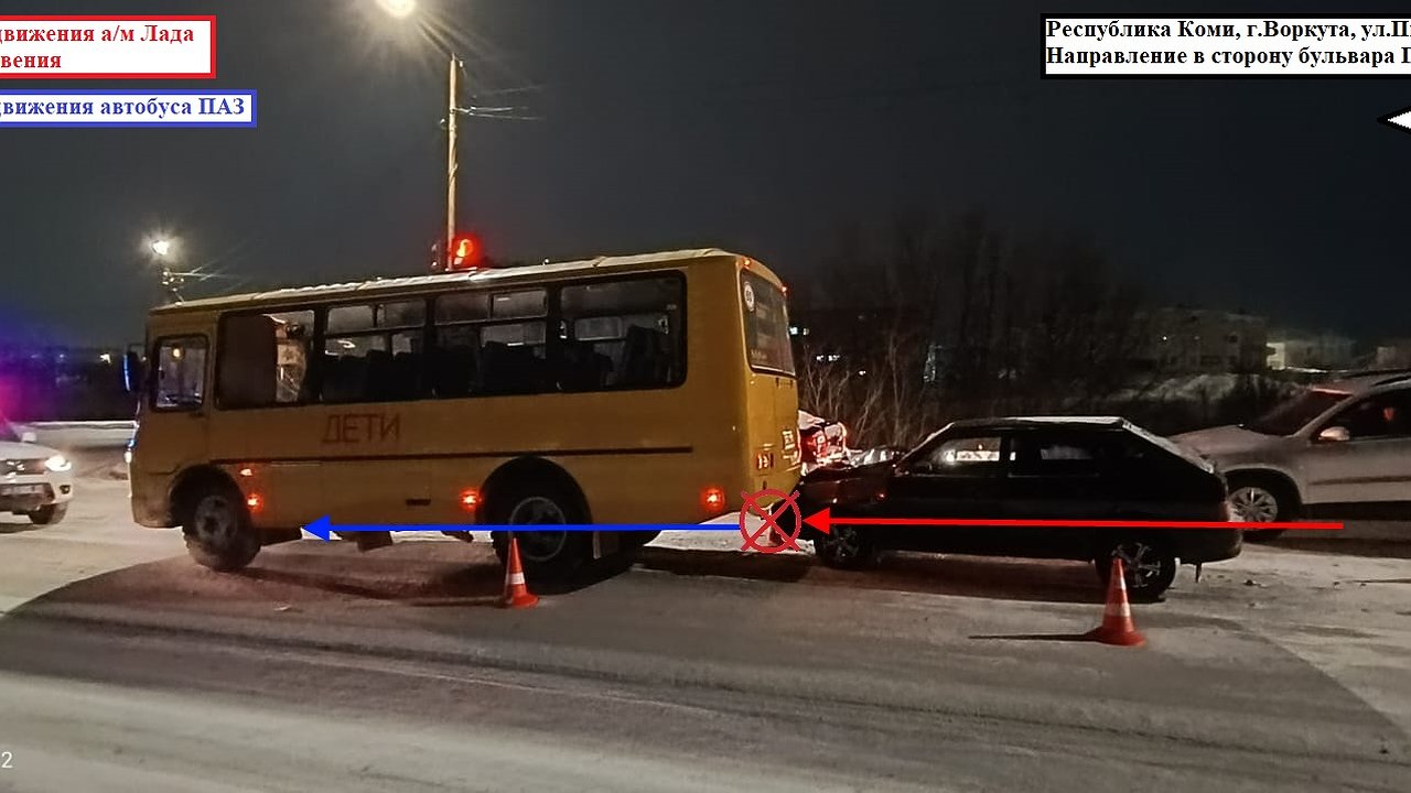 Главная картинка новости: В Коми пьяный водитель врезался в школьный автобус