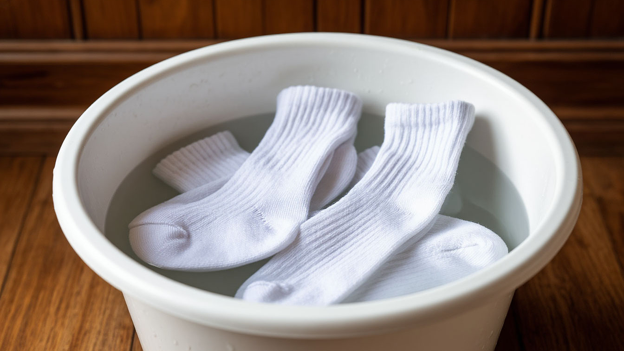 Главная картинка новости: Кидаем 4 ложки в таз — и даже самые заношенные носки станут белее снега: простой и полезный совет