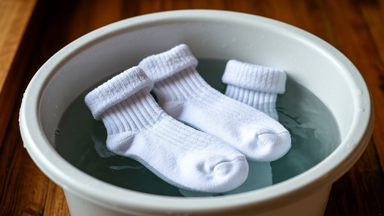 Главная картинка новости: Кидаем сразу 4 ложки в таз — и даже самые грязные носки станут белее снега: простой и полезный совет