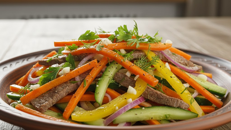 Главная картинка новости: Салат «Соломка» — любимое блюдо Огненной Лошади на Новый год — в разы вкуснее заезженного «Мимозы», «Шубы» и «Оливье»