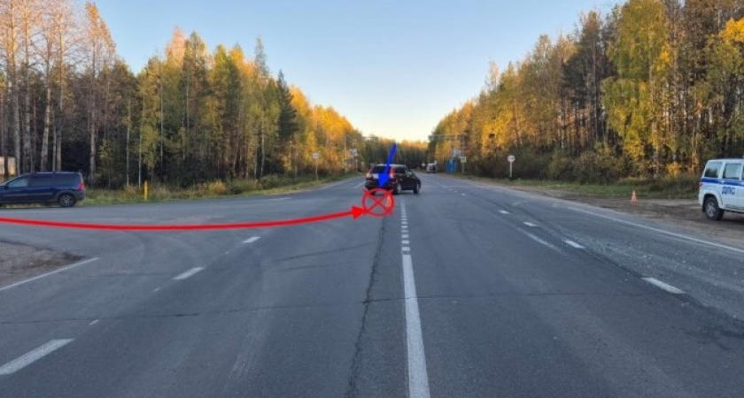 На трассе в Коми Mitsubishi столкнулся с Lada Kalina