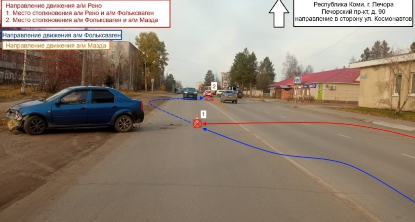 В Коми неосторожный разворот спровоцировал цепное ДТП с пострадавшим